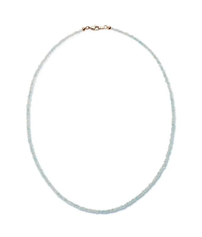 beaded layered necklace for women-Tiny Beaded 14k Gold Necklace in Aquamarine