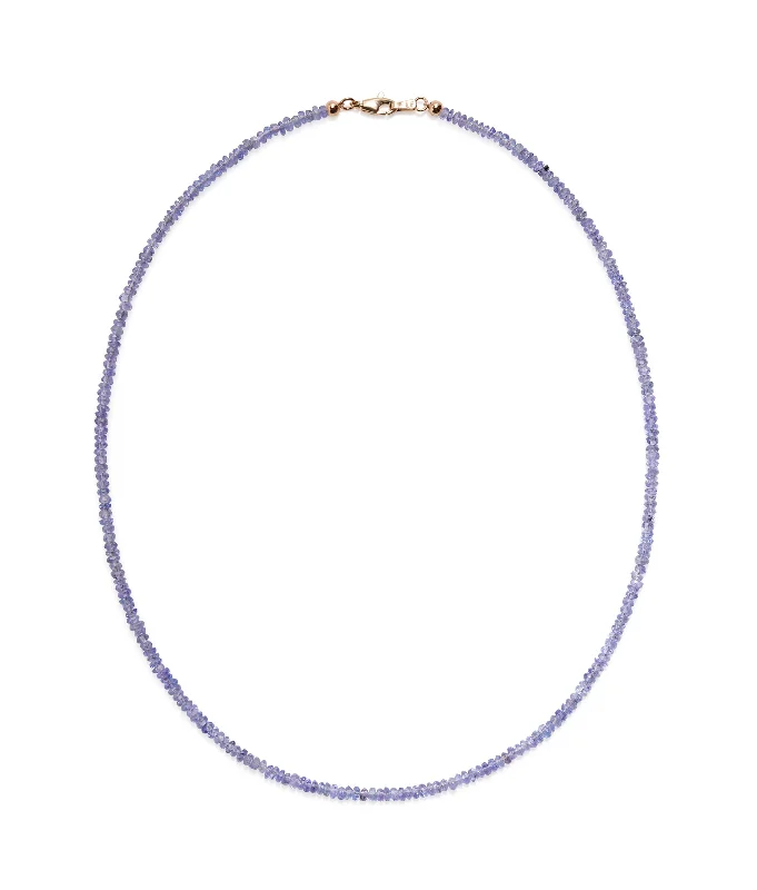 simple black leather pendant necklace-Tiny Beaded 14k Gold Necklace in Tanzanite