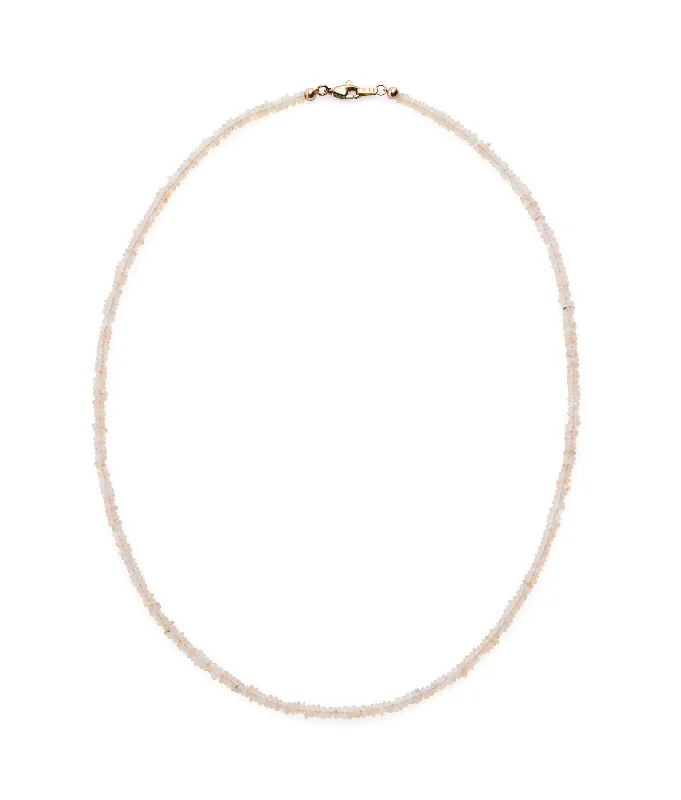 vintage rose gold pendant necklace-Tiny Beaded 14k Gold Necklace in White Opal