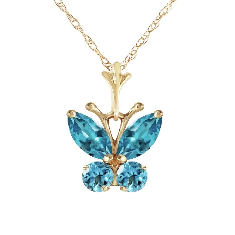 personalized rose gold necklace for gifts-0.6 Carat 14K Gold Butterfly Necklace Blue Topaz