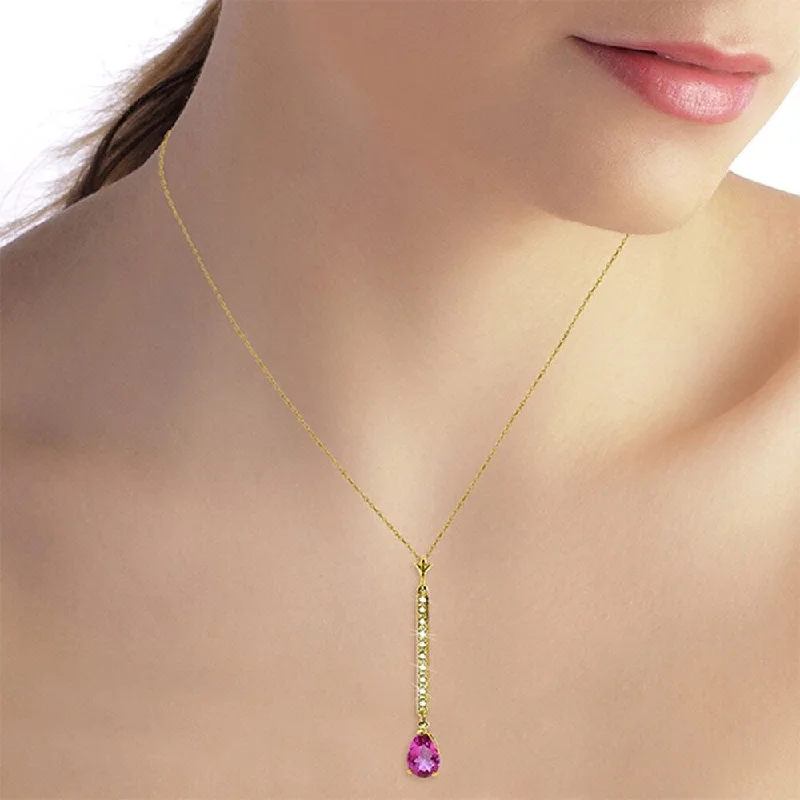 gold plated pendant necklace for girls-1.8 Carat 14K Solid Gold Necklace Diamond Pink Topaz