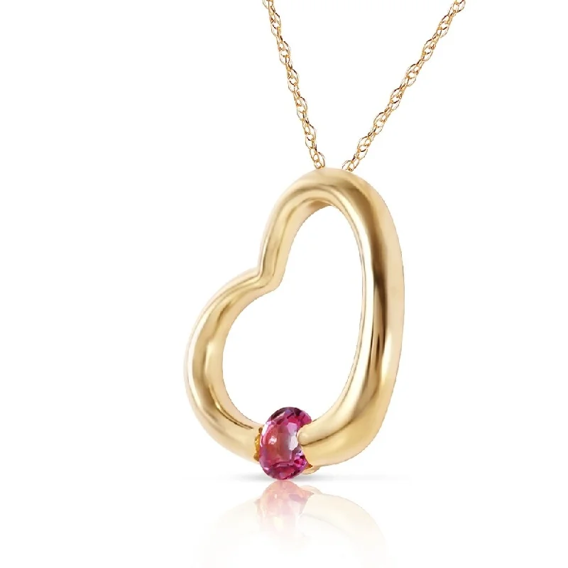 bohemian style pendant necklace for women-14K Solid Gold Heart Necklace with Natural Pink Topaz