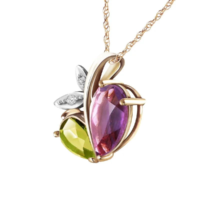 vintage rose gold pendant necklace-14K Solid Gold Modern Heart Necklace Combination of Amethyst, Peridot & Diamond