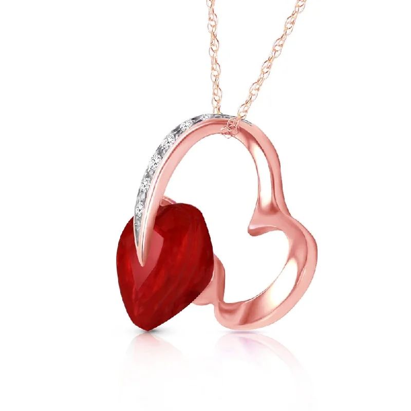 dainty bar necklace for girls-14K Solid Rose Gold Heart Necklace withNatural Diamond & Ruby