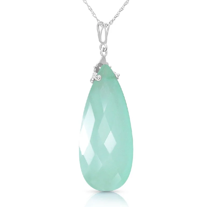 unique pendant necklace for everyday wear-14K Solid White Gold Necklace with Briolette 31x16 mm Mint Green Chalcedony