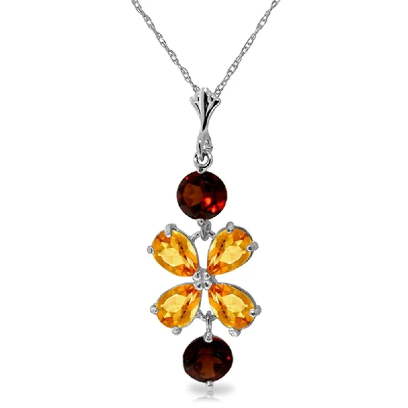 silver moon necklace for girls-3.15 CTW 14K Solid White Gold Necklace Citrine Garneters