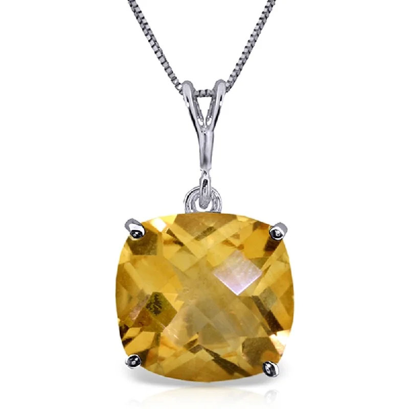 minimalist name necklace for girls-3.6 Carat 14K White Gold Necklace Natural Checkerboard Cut Citrine