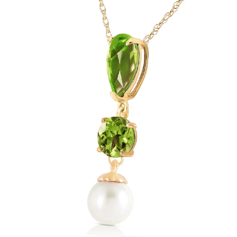 handmade silver necklace for women-5.25 Carat 14K Solid Gold Flaming Heart Peridot Pearl Necklace