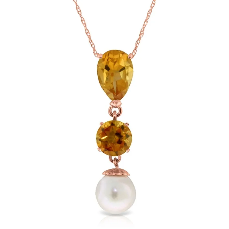 customized gemstone necklace for gifts-5.25 Carat 14K Solid Rose Gold Necklace Citrine pearl