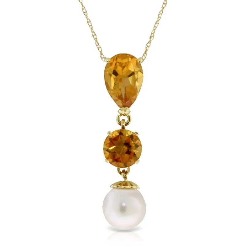 colorful beaded necklace for summer-5.25 CTW 14K Solid Gold Necklace Citrine pearl