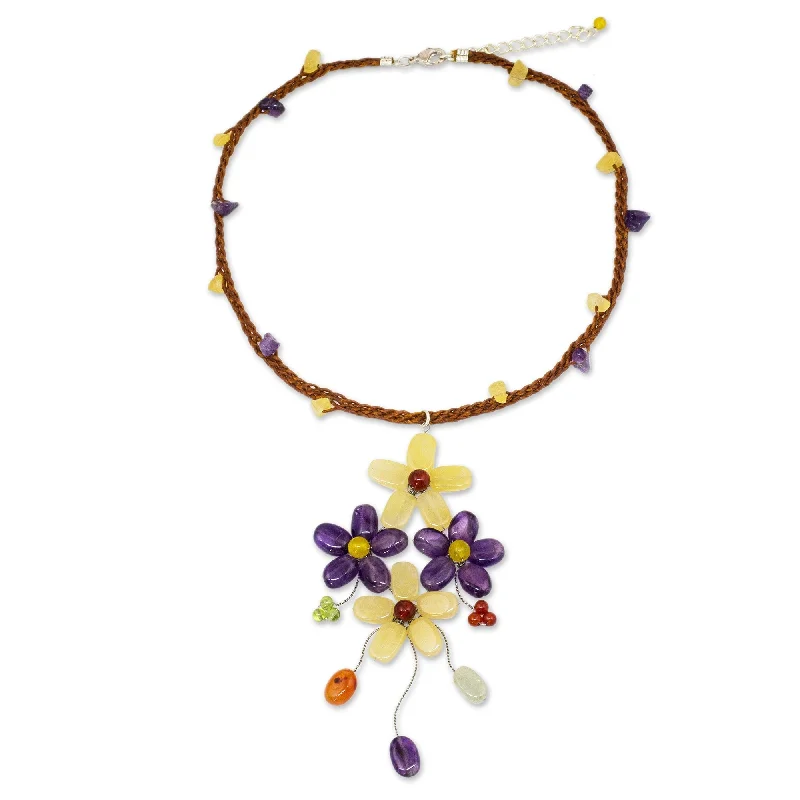 unique gemstone necklace for gifts-Amethyst Flower Necklace, 'Twilight Bouquet' (Thailand)