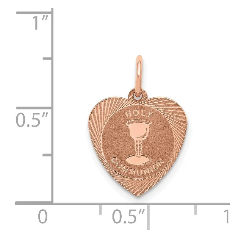 three-tier gold necklace for women-Diamond2Deal 14K Rose Gold Holy Communion Heart Charm