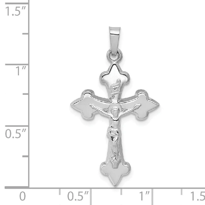 vintage pearl necklace for weddings-Diamond2Deal 14K White Gold Polished Fleur de Lis Crucifix Pendant (L- 32 mm, W- 18 mm)