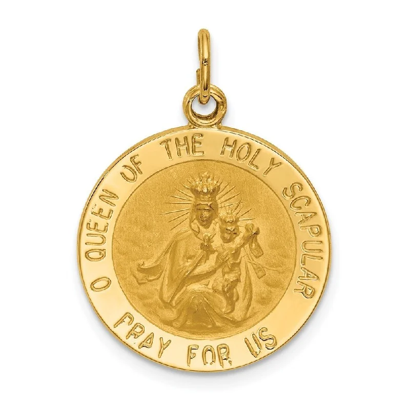 vintage gold charm necklace-Diamond2Deal 14K Yellow Gold Satin Small Queen of Holy Scapular Reversible Medal (L- 25.6 mm, W- 18.75 mm)