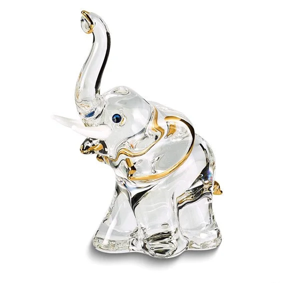 sterling silver butterfly necklace-Glass Baron Elephant Glass Figurine w/ Swarovski Elements and 22k Gold Gilding