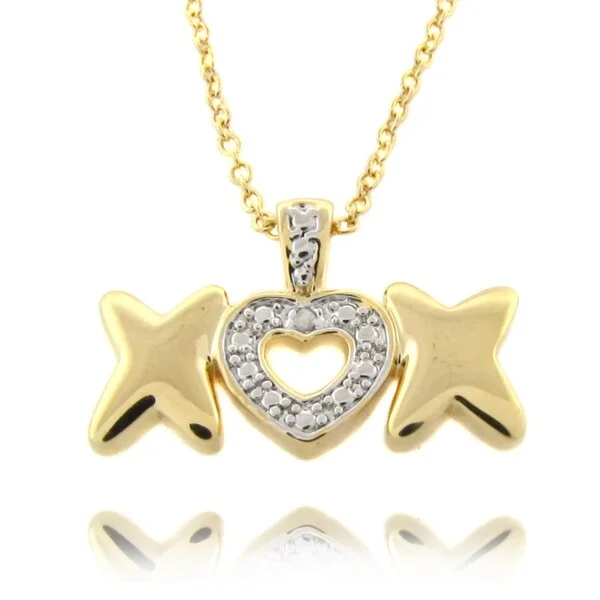 vintage chain necklace for men-Finesque 14k Gold Overlay Diamond Accent Heart and 'X' Necklace