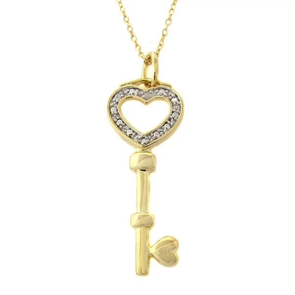 gold-filled necklace with gemstone pendant-Finesque 14k Gold Overlay Diamond Accent Heart Key Necklace