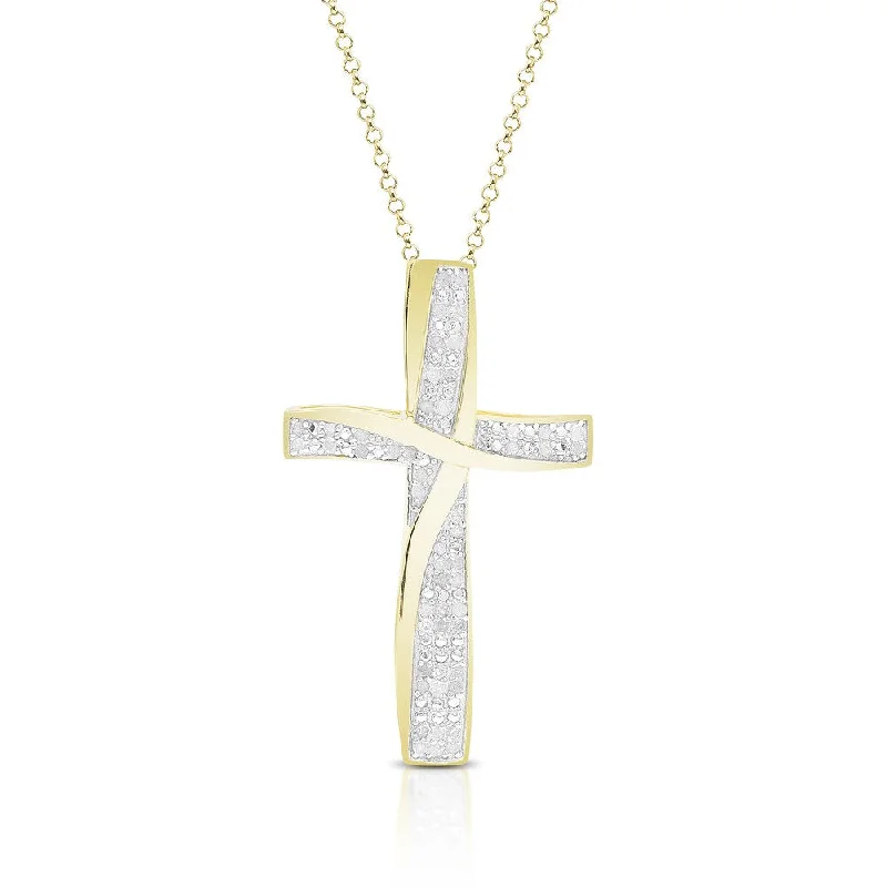 men’s choker necklace for casual wear-Finesque Gold Over Silver or Sterling Silver 1/4 ct TDW Diamond Cross Necklace