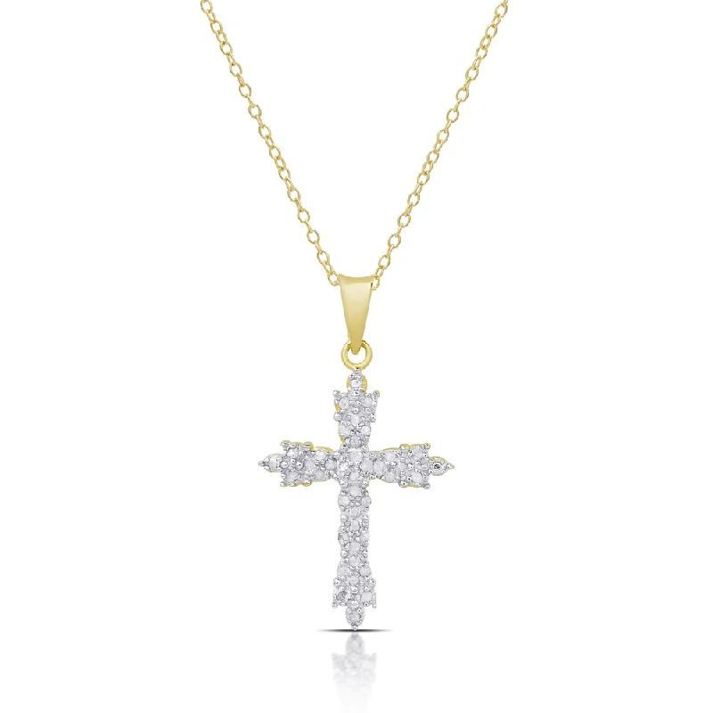 boho pendant necklace for beach style-Finesque Gold over Silver or Sterling Silver 1/4ct TDW Diamond Cross Necklace