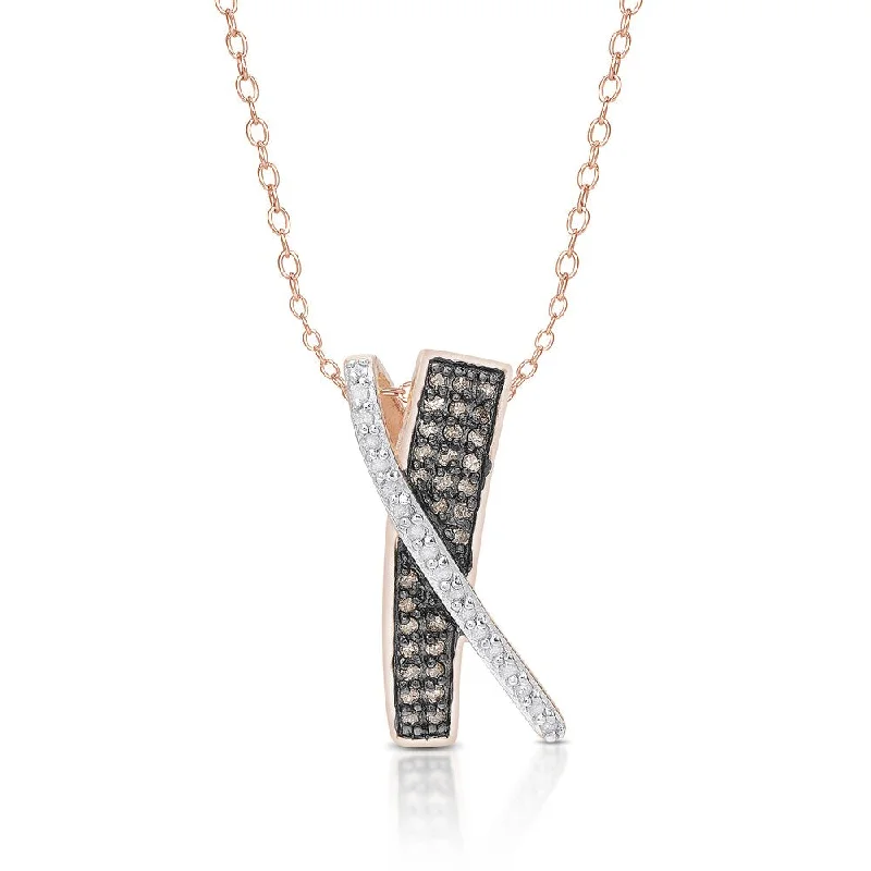 silver infinity pendant necklace-Finesque Gold Over Sterling Silver 1/3 ct TDW Black and White Diamonds Tricolor X Necklace