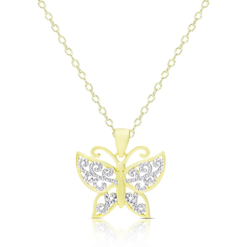 personalized engraving necklace for girls-Finesque Gold Over Sterling Silver Diamond Accent Butterfly Necklace