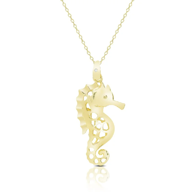 chain link necklace for men’s fashion-Finesque Gold Over Sterling Silver Diamond Accent Seahorse Necklace