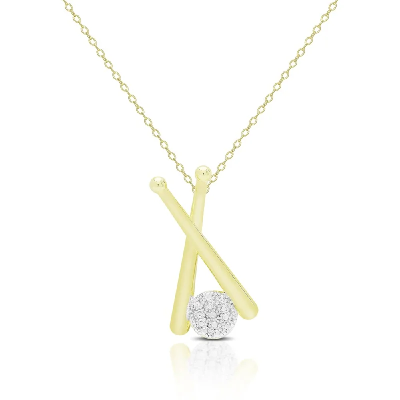 luxury pendant necklace for weddings-Finesque Gold Overlay Diamond Accent Baseball Necklace