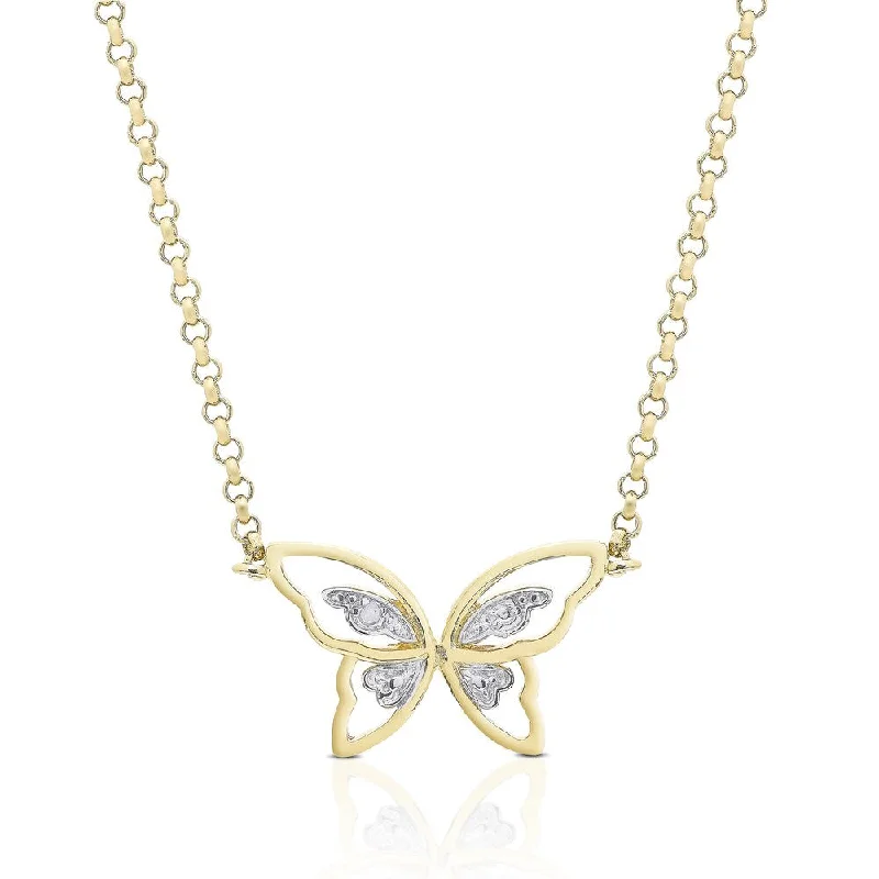 layered necklace with multiple pendants-Finesque Gold Overlay Diamond Accent Butterfly Necklace