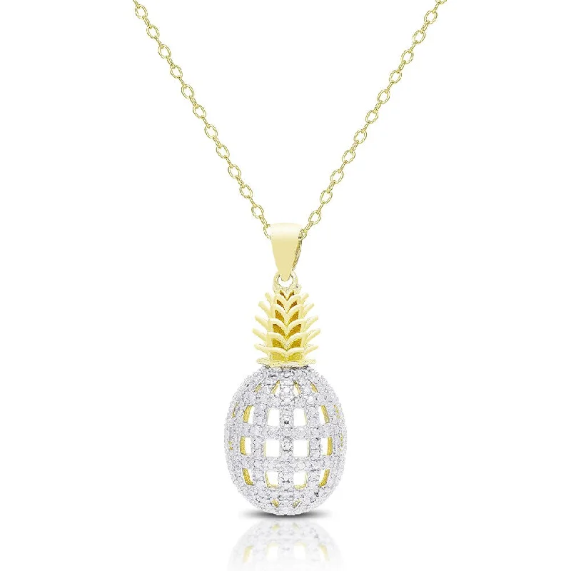 custom birthstone charm necklace-Finesque Gold Overlay Diamond Accent Pineapple Necklace