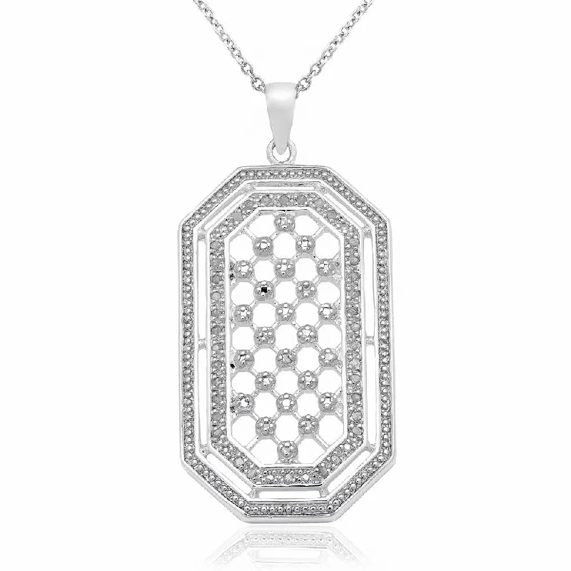 turquoise crystal pendant necklace for healing-Finesque Silverplated Diamond Accent Lattice Design Necklace