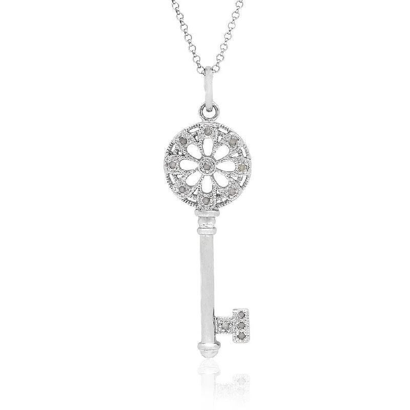 sterling silver pendant necklace for men-Finesque Sterling Silver 1/8ct TDW Diamond Key Necklace (I-J, I2-I3)