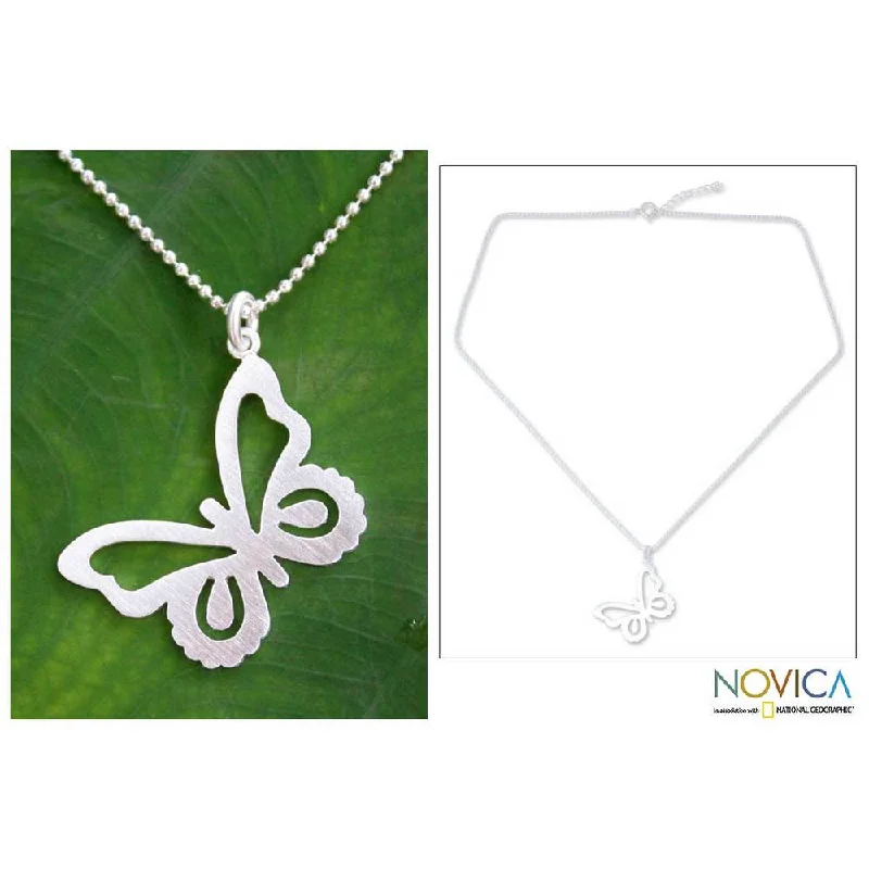 modern silver pendant necklace for men-Handmade 'Butterfly' Sterling Silver Pendant Necklace (Thailand)