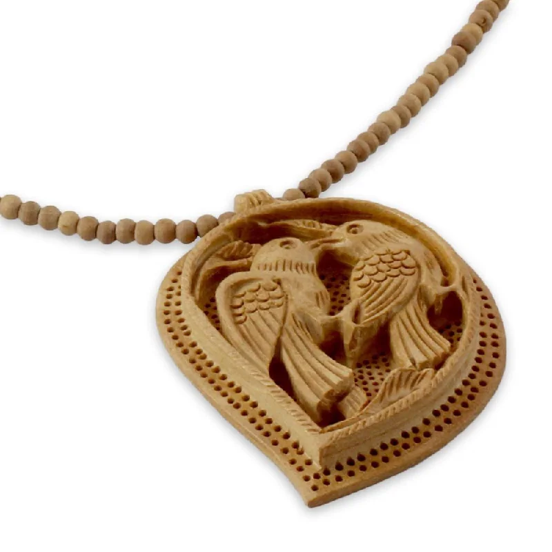 elegant sapphire necklace for women-Handmade Kadam Wood 'Lovebirds' Necklace (India)