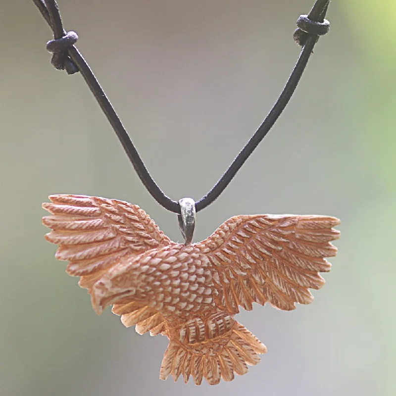 personalized pendant necklace for women-Handmade Leather 'Stoic Eagle' Necklace (Indonesia)