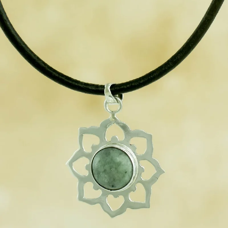 engraved couple’s necklace for him and her-Handmade Sterling Silver 'Apple Blossom' Jade Necklace (Guatemala)