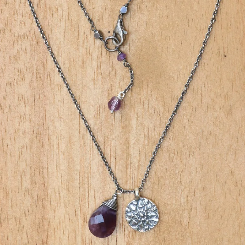 beaded layered necklace for women-Handmade Sterling Silver 'Inspiring Lotus' Amethyst Necklace (Indonesia)