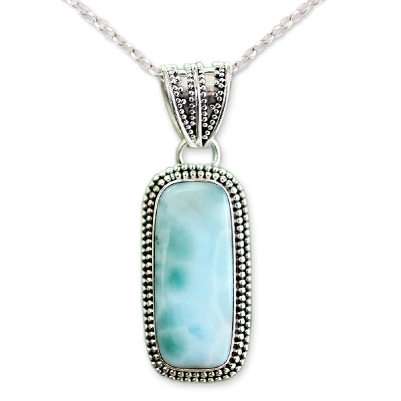 men’s stainless steel chain necklace-Handmade Sterling Silver 'Serene Sea' Larimar Necklace (India)