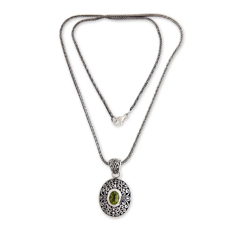 vintage crystal pendant necklace for brides-Handmade Sterling Silver 'Wild Beauty' Peridot Necklace (Indonesia)