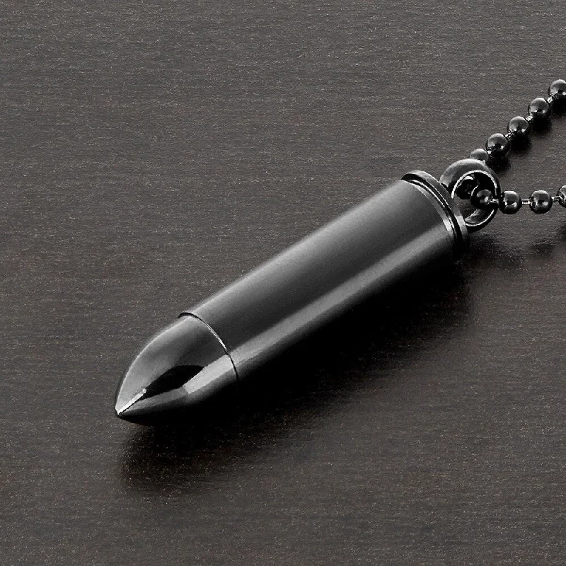 handmade crystal choker necklace-Men's Dual Finish Stainless Steel Bullet Capsule Pendant