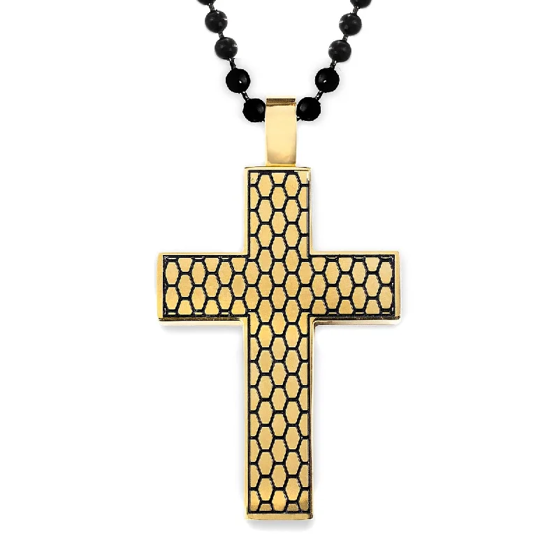 diamond heart pendant necklace for her-Men's Geometric Textured Cross Two Tone Stainless Steel Necklace - 24"