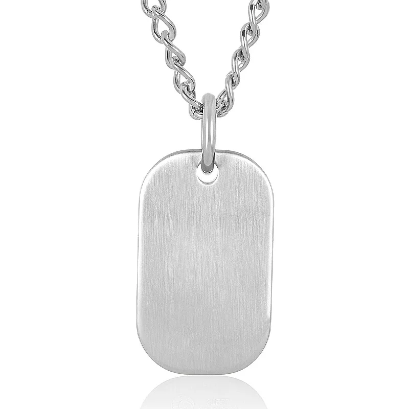 stylish pendant necklace for parties-Men's Heavy Engravable Satin Finish Stainless Steel Dog Tag Necklace - 24"