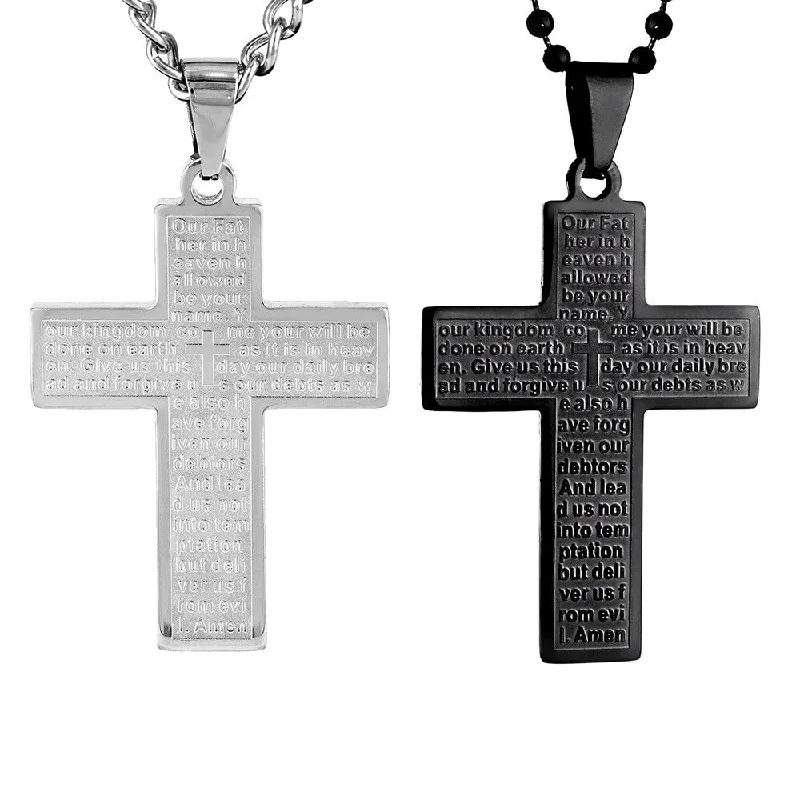 custom birthstone charm necklace-Men's Lord's Prayer Cross Stainless Steel Necklace