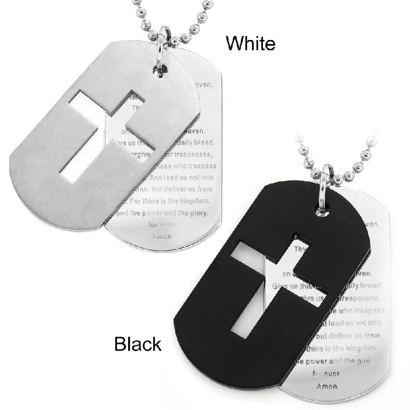 minimalist moon necklace for women-Men's Stainless Steel Cross and 'Lord's Prayer' Dog Tag Necklace