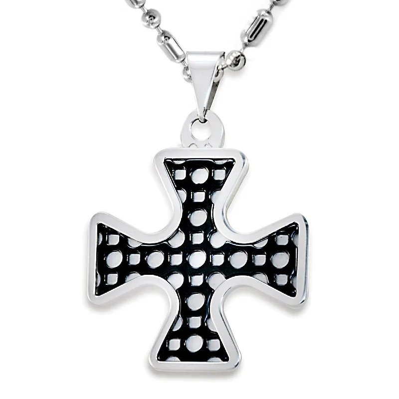 handmade silver necklace for women-Men's Two Tone Stainless Steel Cross Pendant Necklace - 24"