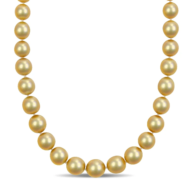 long gold pendant necklace for layering-Miadora Champagne South Sea Cultured Pearl Necklace with 14k Yellow Gold Diamond Ball Clasp (10-12.5 mm)