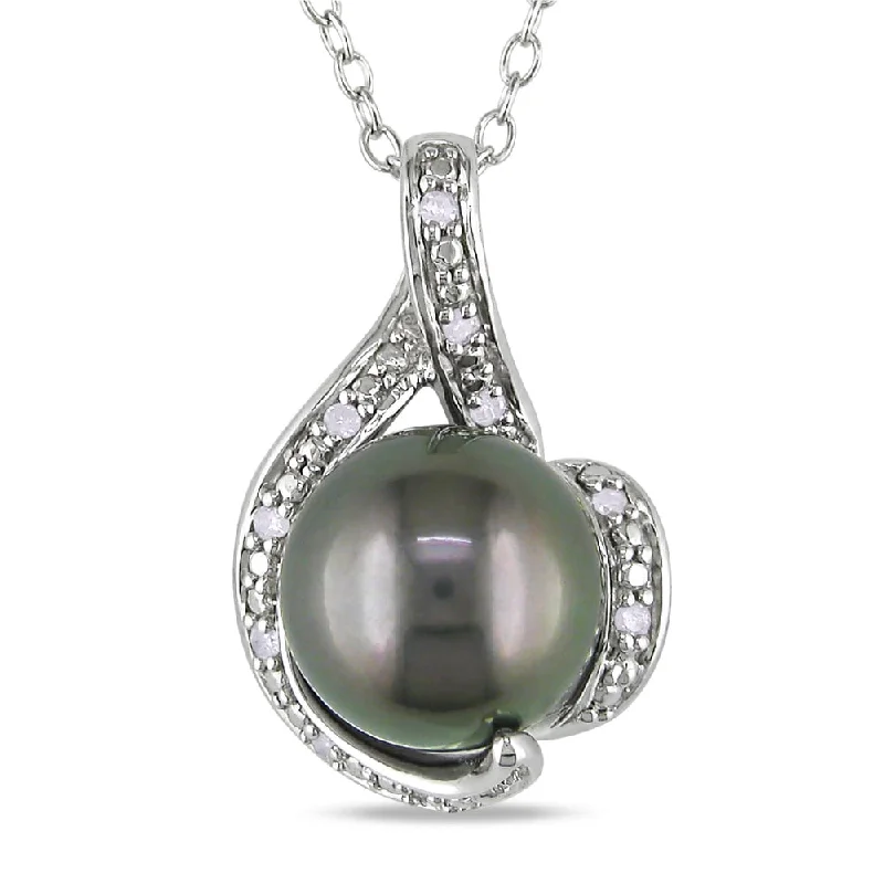 men’s gold chain necklace for formal wear-Miadora Silver Black Tahitian Pearl and Diamond Necklace (9-9.5 mm) - Grey