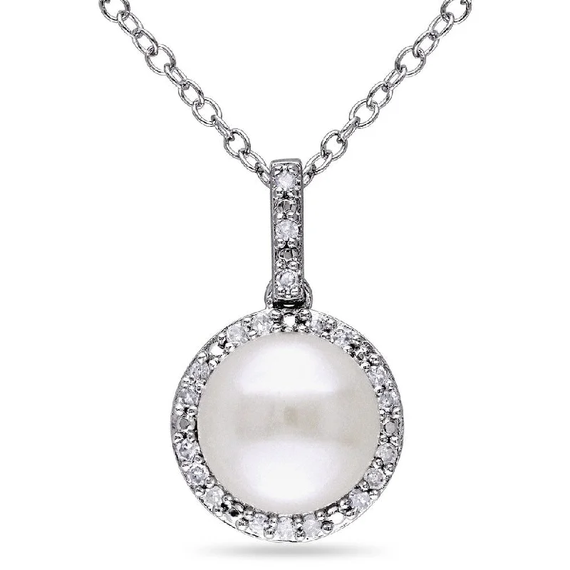 fashion statement necklace for women’s style-Miadora Silver Cultured Pearl and 1/10ct TDW Diamond Necklace (H-I, I2-I3)