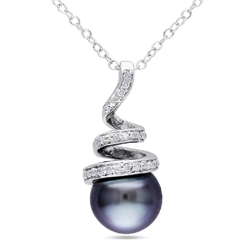 multi-layered charm necklace for women-Miadora Silver Tahitian Pearl and 1/10ct TDW Diamond Necklace (8-8.5 mm)