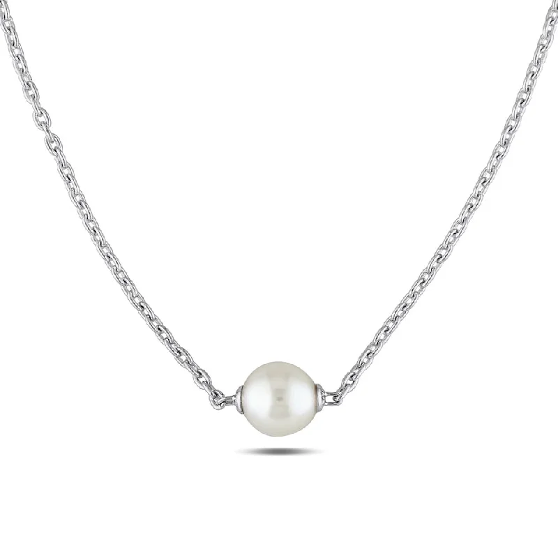 luxury statement necklace for evening wear-Miadora Sterling Silver Cultured Freshwater White Pearl Necklace (9-9.5 mm)