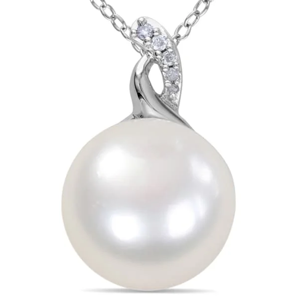 adjustable chain necklace for women-Miadora Sterling Silver Pearl and Diamond Accent Drop Necklace (G-H, I2-I3)